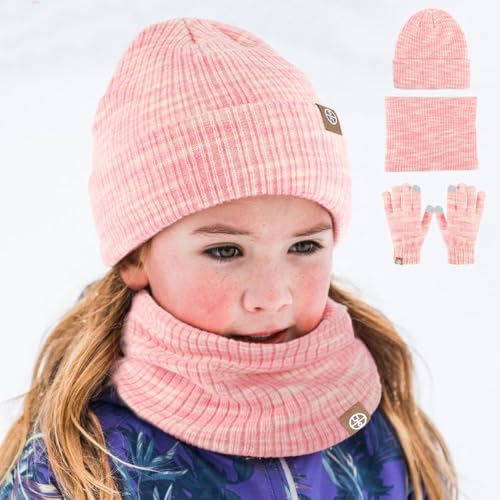 Boys Girls Winter Hat Gloves Scarf Set, 3Pcs Kids Warm Accessories Set, Beanie Hat Knit Neck Scarf Warm Mittens2