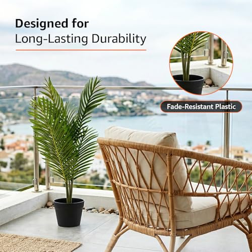 Image of amazon basics Artificial Areca Plant in Black Plastic Pot | Realistic 70 cm Faux Greenery | Durable Plastic | Stylish & Compact | Zero Maintenance | Indoor, Outdoor, Home & Office Decor