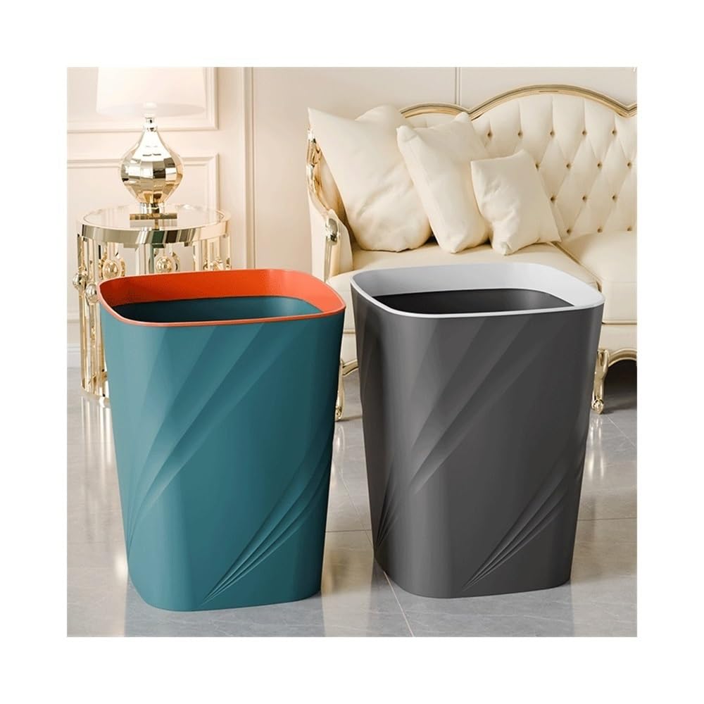 Cubo de Basura Cocina Papelera, Plástico, Cuadrada, Sin Tapa, con Aro de Compresión, Papelera for Casa Cocina Oficina, Grande/Pequeña, Verde y Negra, Paquete de Dos. Cubo Basura(Grande)