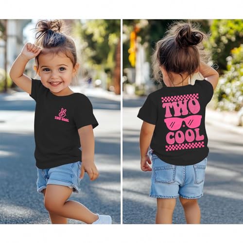 Two Cool Birthday Shirt 2nd Birthday Girl T-Shirt 2 Year Old Toddler Girls Second B-Day Party Short Sleeve Tops2