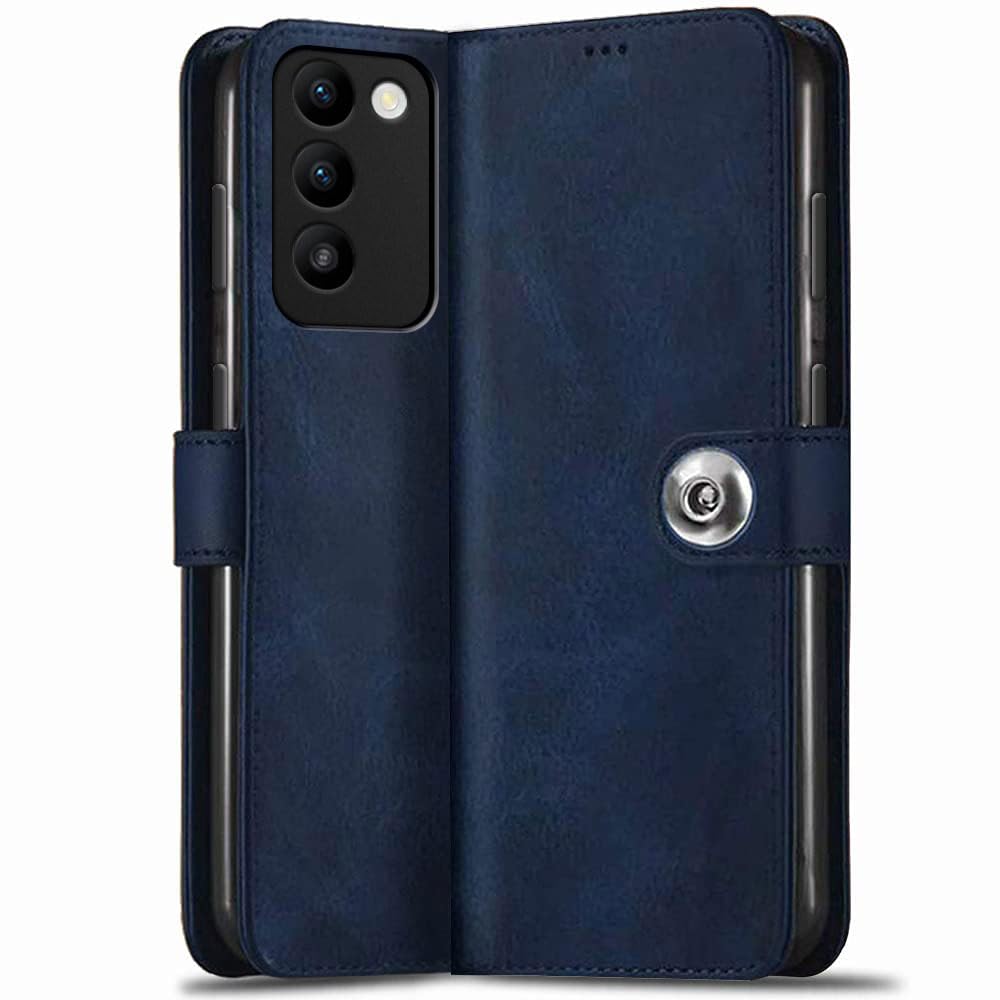 TheGiftKart Flip Cover Back Case for Vivo T3 5G / Y200e 5G | Genuine Leather Finish | Designer Button | Inbuilt Pockets & Stand | Flip Back Cover Case for Vivo T3 5G / Y200e 5G (Faux Leather, Blue) (B0CZ4484Q7) Amazon Price History, Amazon Price Tracker
