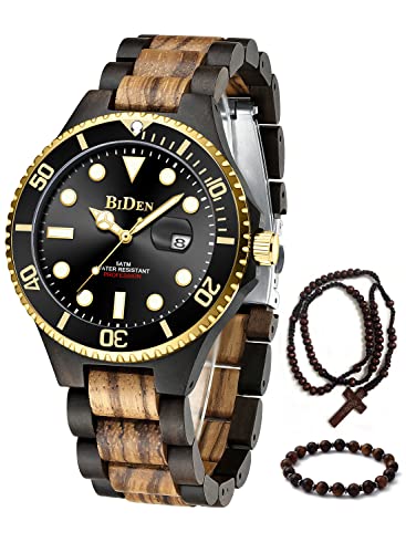 Montre chronographe légère en bois pour homme - Mouvement à quartz fait main - Montre bracelet en bois avec calendrier, En bois noir, Mode Cover