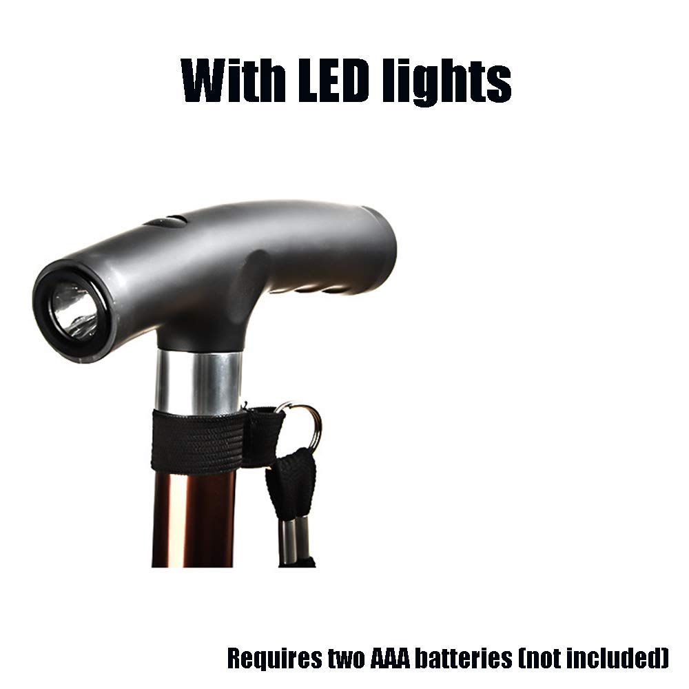 Muletas Ajustables de Cuatro pies Aleación de Aluminio Bastón Antideslizante Altura Ajustable Peso Ligero Bastones para Caminar con luz LED Andador para Ancianos Interesante