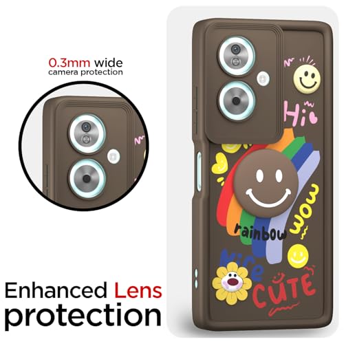 Image of Pikkme Back Cover for Oppo A79 5G | Soft Silicone| Cute Rainbow Smile & 3D Cartoon Flower Design | Shockproof Raised Camera Protection Bumper Case (Brown)