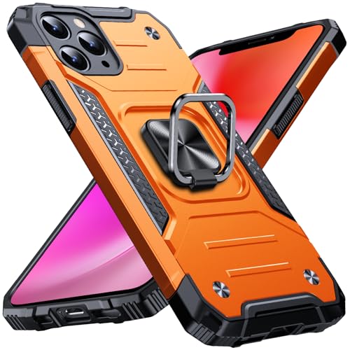 Image of Anqrp Heavy Duty Case for iPhone 11 Pro Case with Enhanced Ring Holder Grip Stand, Military Grade Shockproof Rugged Drop Protective Silicone Hard Slim iPhone 11 Pro Phone Case Cover,Orange