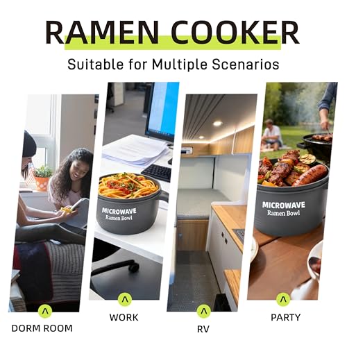 Image of Layron Large Ramen Bowl Set, Ramen Noodle Bowls Microwavable 45 oz, Ramen Cooker, Microwave Pasta Cooker, Ramen Bowl Microwave Gift for College Male Female Dorm Room (grey)