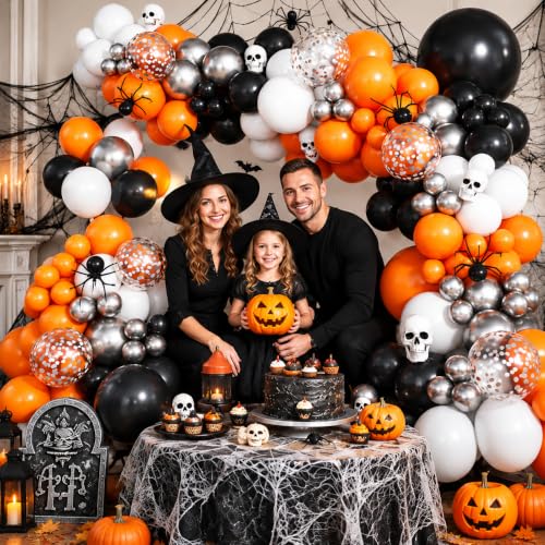 Image of Orange Black Halloween Balloon Garland Arch Kit Halloween Party Decorations