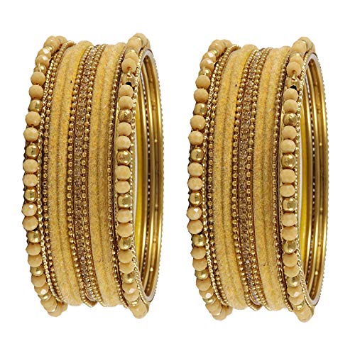 Image of NMII Metal with Zircon Gemstone, Pearls and Beads Studded Glossy Finished Bangle Set For Women and Girls
