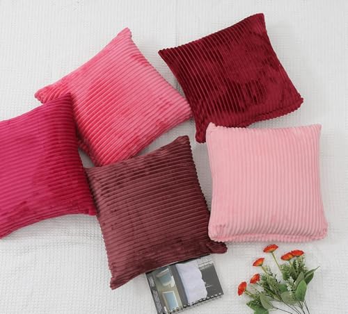 Image of RD TREND Cushion Cover Set of 5, Decorative Sofa Living Room Home Square Cushion Covers 24 Inch x 24 Inch, Aesthetic Corduroy Striped Double Sided (Multicolor-2, Pack of 5)