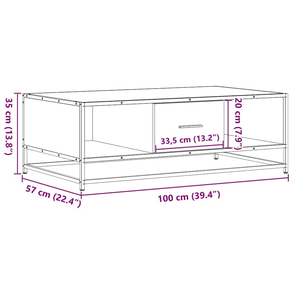 Stolik kawowy, czarny, 100 x 57 x 35 cm, materiał drewnopochodny, metalowy, stolik do salonu, stolik kawowy, stolik pomocniczy, stolik do odkładania rzeczy do salonu, na sofę, kanapę, regał
