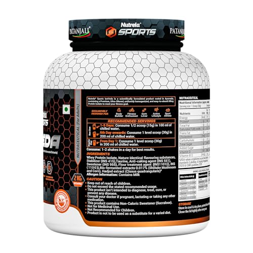 Image of NUTRELA Sports Patanjali Whey Protein Isolate 2kg with Shaker & Gripper | Malai Kulfi