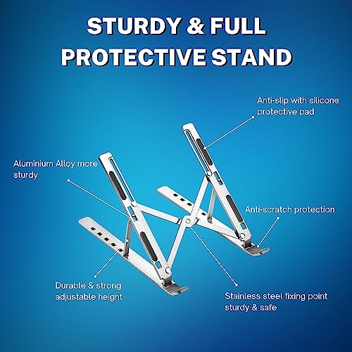 Image of Laptop Stand for Desk, Adjustable Laptop Riser with Storage Bag, Non-Slip Silicone Pads, 6 Eye Levels, 10 inch to 15.6 inch, Aluminum MacBook Stand, Foldable Laptop Holder