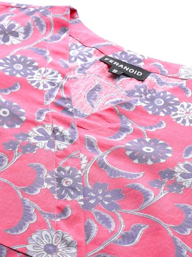 Image of feranoid Floral Print Angrakha 3 Sleeves Flared Kurti