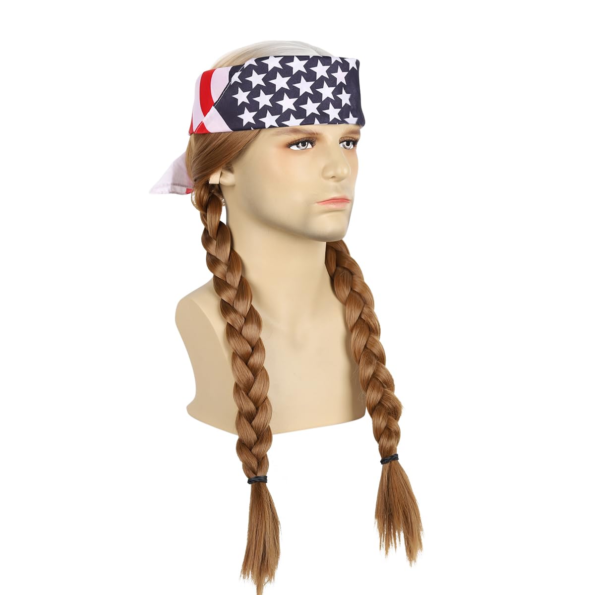Long Braided Hippie Ombre Wig Set for Mens Country Rock Singer Halloween Cosplay