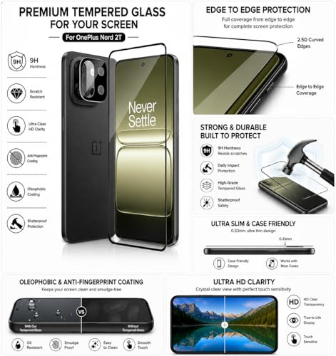 Image of ArmourPro Tempered Glass and Black Camera Lens Protector for OnePlus 13s, Edge to Edge Screen Guard, Anti-Bubble, Scratch Resistant, HD Clear, Anti-Fingerprint, Installation Kit | Black