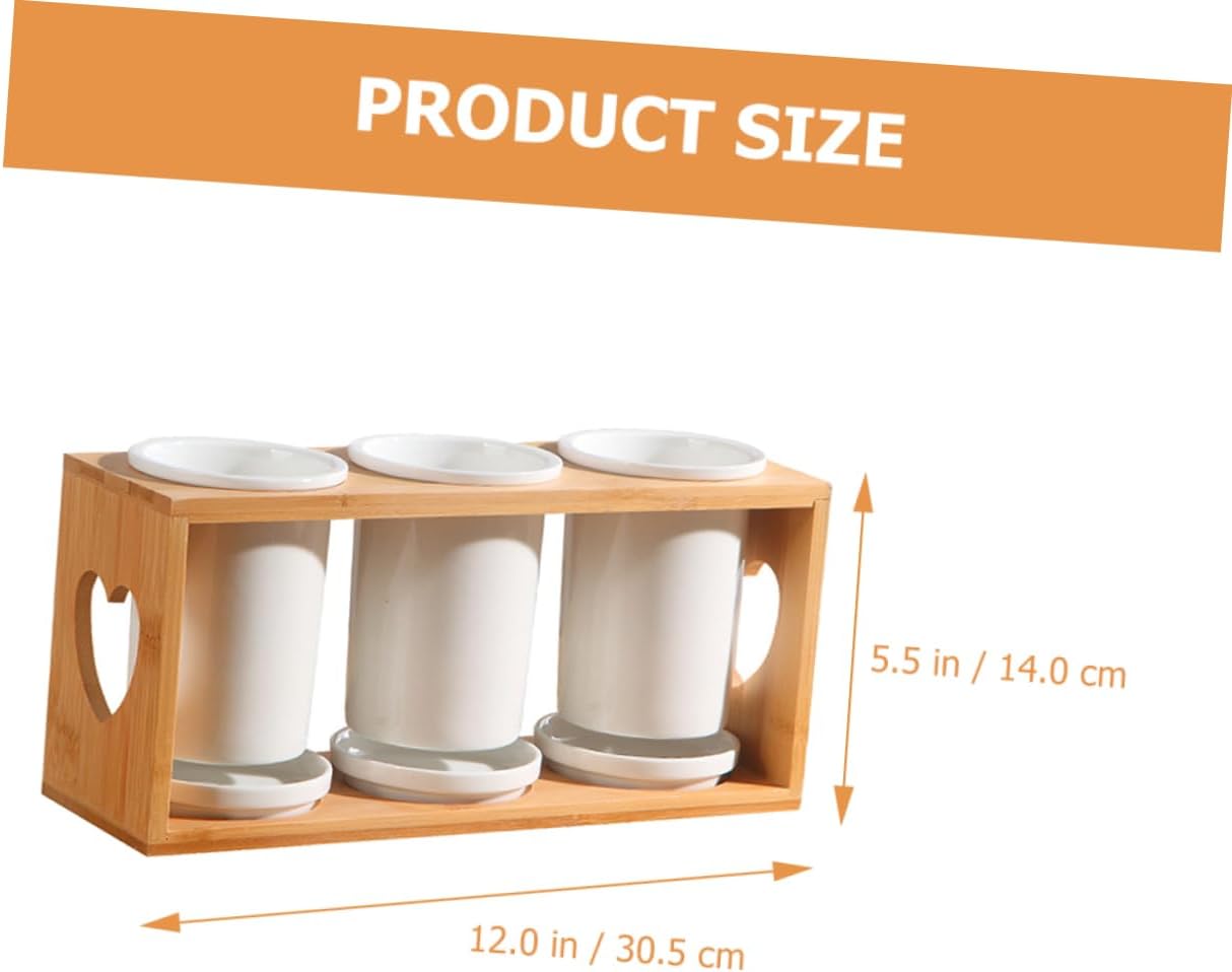 Cabilock Ceramic Chopstick Holder Bamboo Rack 3-Tier Utensil Organizer for Kitchen Counter Multi-Functional Cutlery Storage for Spoons and Forks Easy Drain Design