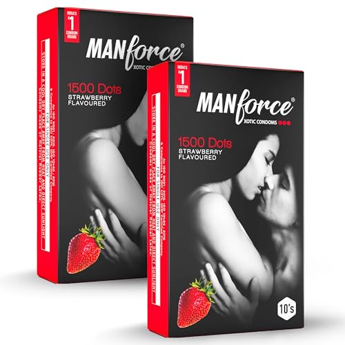 Image of Manforce 3 in 1 Wild Ribbed Contour Dotted Condoms - Strawberry Flavored (Pack of 20)