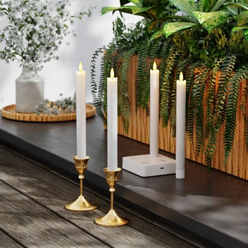 Image of Flameless Taper Candles with Rmote, 9.6 inch Real Wax Rechargeable Battery Operated Candles, Led Candle Flickering Candlesticks, Electric Candle for Home, Wedding, Party, Decor, White