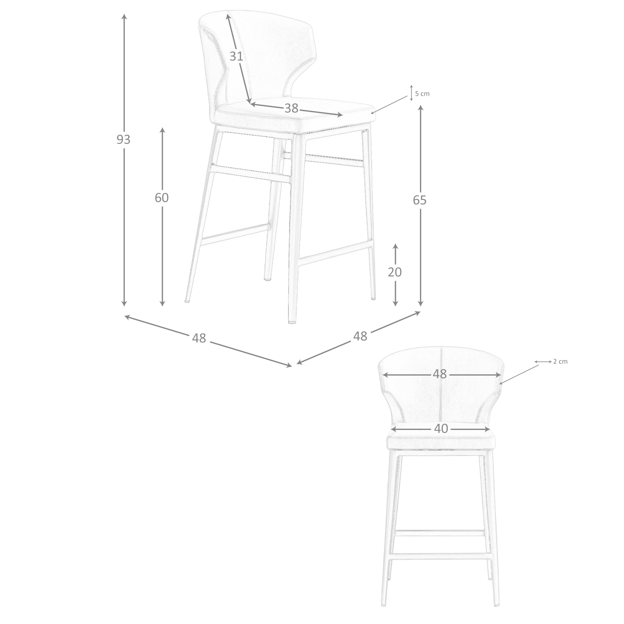 Angel Cerdá - Taburete Alto de Cocina Tapizado en Polipiel Color Visón - Diseño Moderno con Patas de Acero en Bronce Mate - Taburete para Barra de Cocina o Bar - 48 x 48 x 93 cm