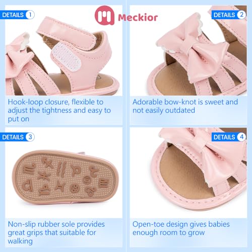 Image of Meckior Baby Toddler Infant Girls PU Leather Soft Open Toe Summer Sandals Flower Princess Flat Shoes