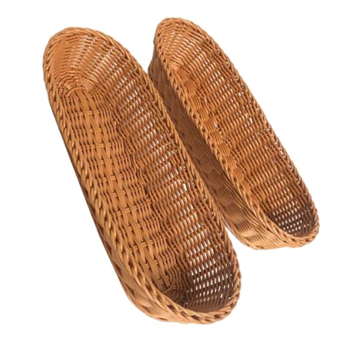 2pcs Bread Basket Storage Baskets Wicker Storage Basket Decor Fruit Serving Tray Farmhouse Food Serving Baskets Imitation Rattan Woven Baskets Dried Fruit Tray Plastic re-usable Generic