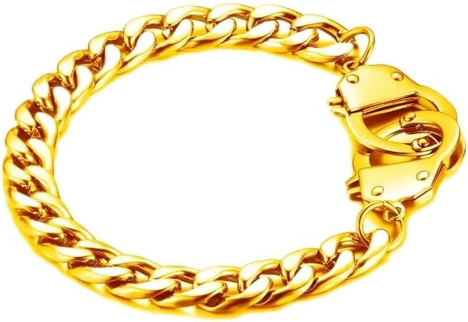 LUSSO 14K Yellow Gold Handcuff Bracelet For Men, 925 Sterling Silver Couple Chain on Hand Statement Hip Hop Bracelets Women Gifts for Man Accessories- Handcuff Bracelets For Couples