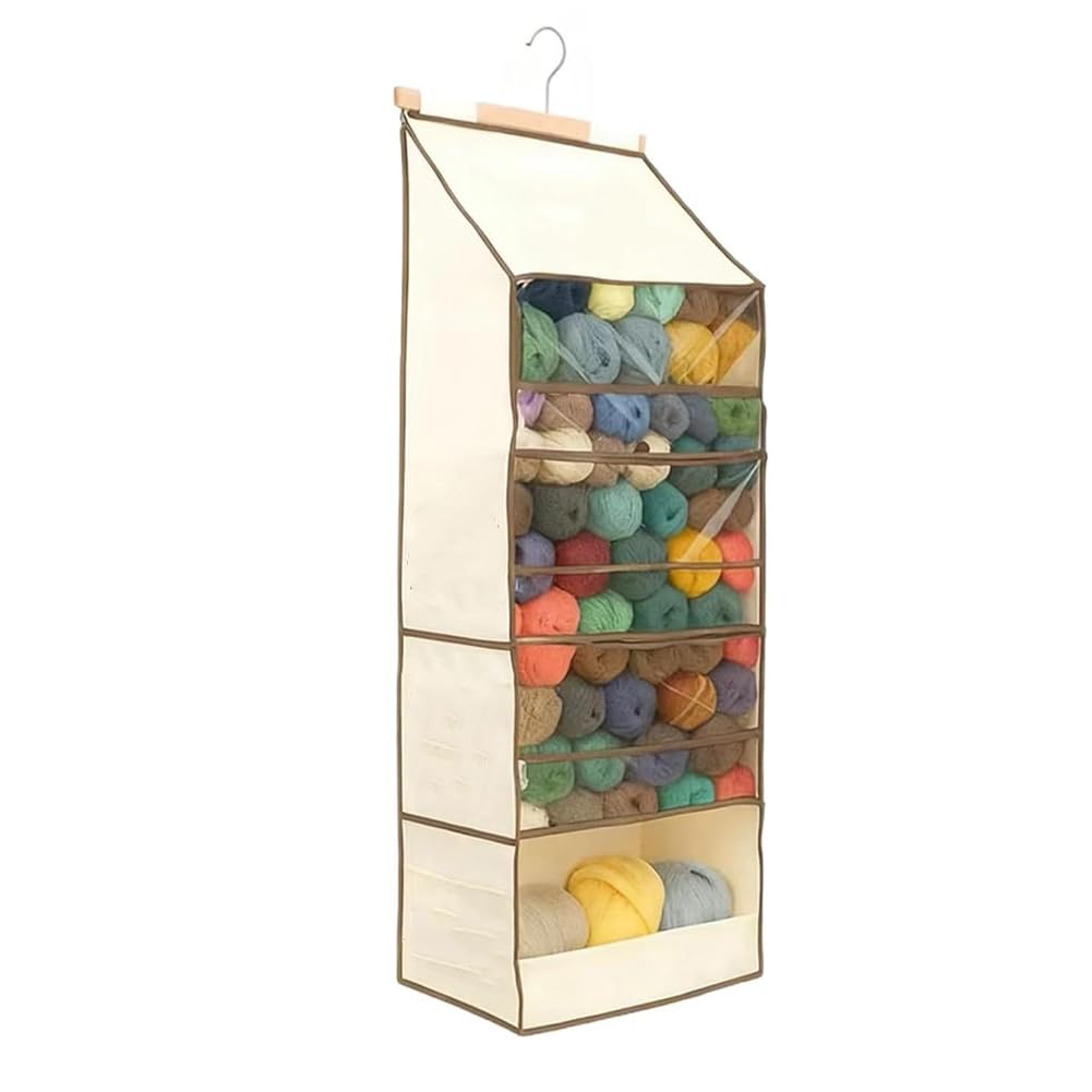 UDSKNV[KSL Yarn Heaven Storage Bag-4 Clear Zipper Closure Compartments, Large Capacity Hanging Yarn Storage Organizer Pockets