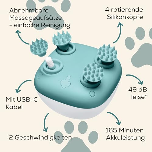 Love Your Pet by beurer Massagegerät Buddy für Hunde und Katzen, entspannende Kopfmassage und Körpermassage für Haustiere, Anti-Stress-Massage, besonders leise, Silikon-Massageaufsätze, mit Akku