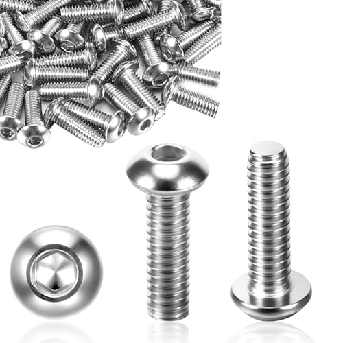 50 tornillos de cabeza alomada M6 x 10 mm, tornillos de acero inoxidable, tornillos m6, tornillos de cabeza alomada con hexágono interior para montaje de muebles, conexión de metal, proyectos de