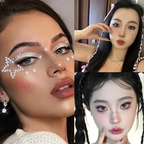Image of NOOEPC Face Gems Hair Gems, Self-Adhesive Face Jewels Eye Jewels Rhinestones DIY Face Gems Stick on, Hair Body Rhinestones Gems Crystals Pearls for Face Eyes Makeup Body, Crafts