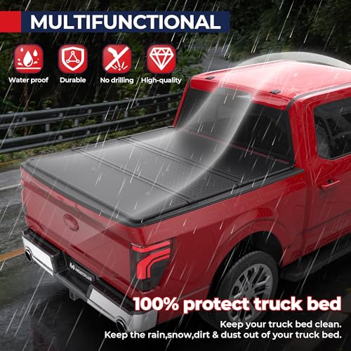 Image of MOSTPLUS Tri-Fold Hard Truck Bed Tonneau Cover On Top Compatible for 2019 2020 2021 2022 2023 2024 Ford Ranger 3 Fold Solid 5 FT-61inch