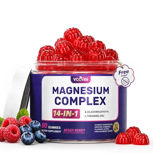 Magnesium Glycinate Gummies 500mg Sugar Free 14-in-1 Magnesium Complex with Glycinate Citrate & Malate Ashwagandha Zinc Vitamin D3 & L-Theanine for Sleep Muscle & Immune Support - 60 Count