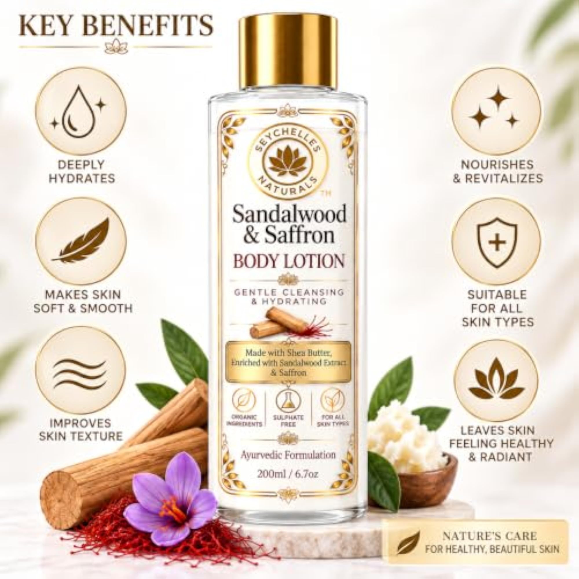 Organic Sandalwood & Saffron Body Lotion, 200ml