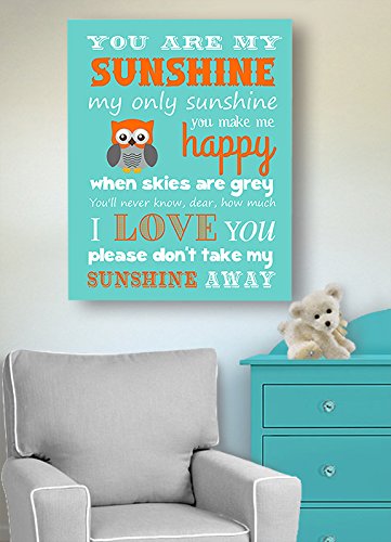 Adorable You are My Sunshine Bedtime Story Rhyme - Woodland Owl Design - Stretched Canvas Nursery Wall Art Decor - Baby Gift idea - Wooden Frame Construction - Ready to Hang 10X12