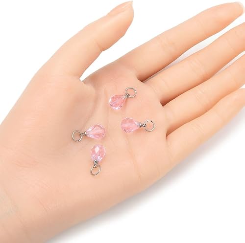 Miniatura 2 de 5 cuentas de cristal de lágrima austriaca rosa con piedra natal de octubre de Adabele de 0.394 pulgadas, anillos de salto abiertos para manualidades