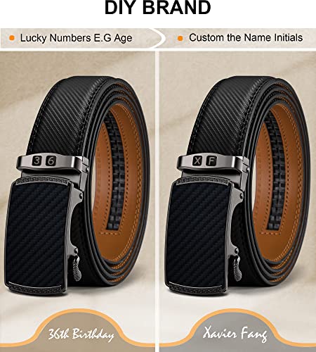 Image of KEMISANT Belt Men, Sliding Ratchet Belt Genuine Leather For Gift Mens Dress Pants Oxfords,Size Adjustable