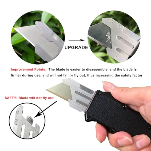 Image of Caressolove Automatic Utility Knife, Retractable Box Cutter | Black Razor Blades Pocket Knife, Box Cutter Heavy Duty, Premium Safety Utility Knife with 5PCS Blades