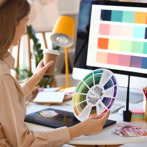 Image of Creative Color Wheels for the Artist, Paint Mixing Guide for Artists Quilters and Makeup Blending, Portable Color Matching Spinner for Watercolor Learning Art Class Teaching (5.5 inch & 9 inch 2pcs)