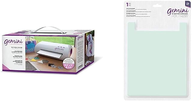 Gemini Multi Media Die Cutting & Embossing Crafters Machine with Pause Resume & Reverse, White, Global Version, 22.5 x 43 x 25.6 cm & Foilpress-Top Plate Extender (1pc), One Size