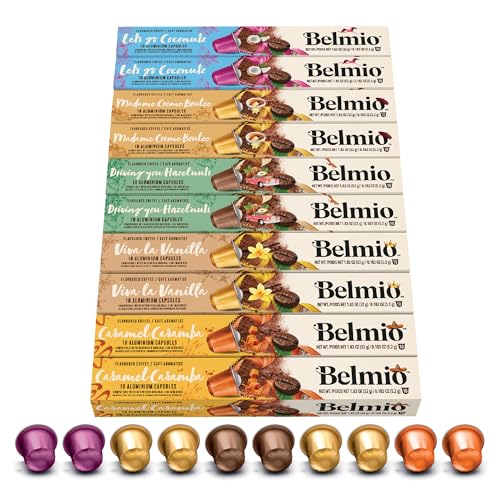 Belmio Cápsulas Nespresso Compatibles, Pack Más Vendidos, Capsulas de Café Tostado Medio, Intensidad 6, Auténtica Calidad de Bélgica, 5 Sabores, 100 Unidades