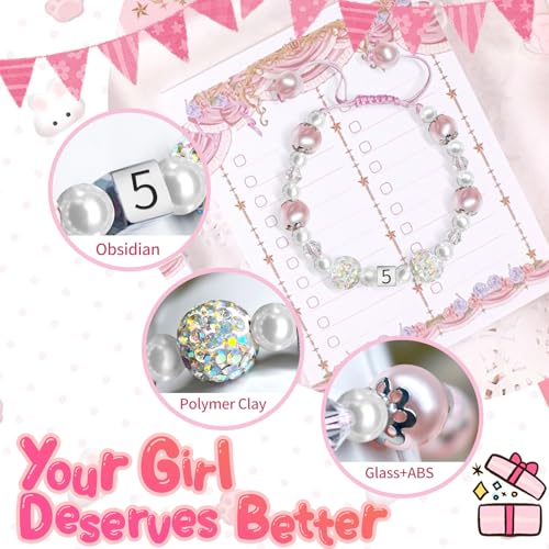 Birthday Gifts Set for Girls with 3D Birthday Card, Adjustable Pearl Charm Bracelet with Keychain for 3 4 5 6 7 8 Year,Birthday Gifts for Daughter Granddaughter Niece Girls2