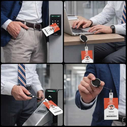 Image of AccuPrints Pack of 2 Oval Round Reel ID Card Holder, ID Badge Retractable Clip Badge Card Holders for Office Employees (2 Units, Black)