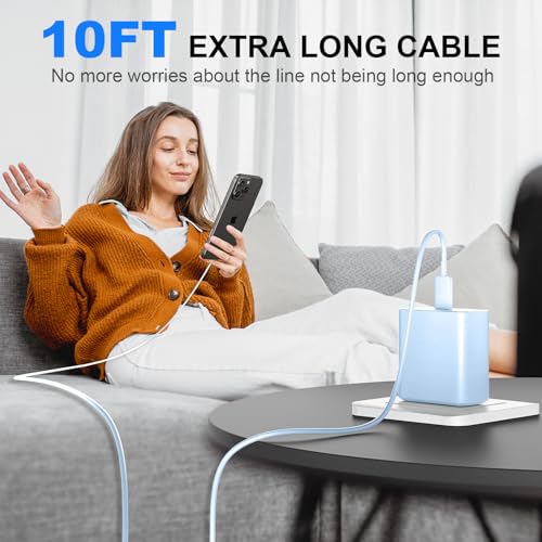 Image of Phone 17 16 Pro Max Charger Fast Charging,45W Phone 17 Charger Type C Chargers USB C Charge Block &10FT Long C Charging Cables Cord for Phone 17 /17 Pro / 17 Pro Max /Air /Phone 16 15 Pro Max,Blue