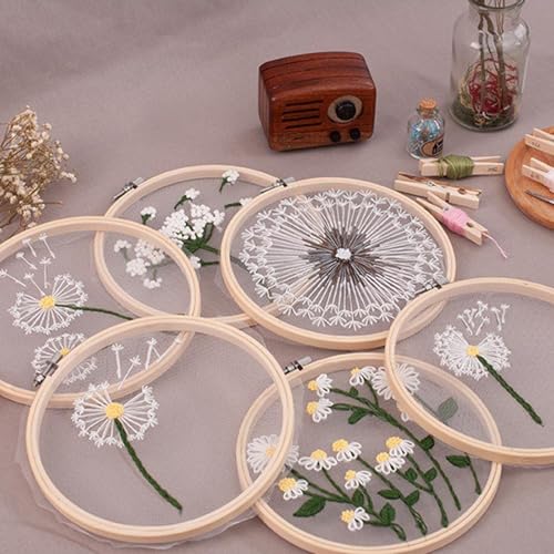 Image of SEHOI 25 Pieces 4 Inch Bamboo Embroidery Hoops, Wooden Round Adjustable Bamboo Circle Cross Stitch Hoop Rings for Art Craft Handy Sewing