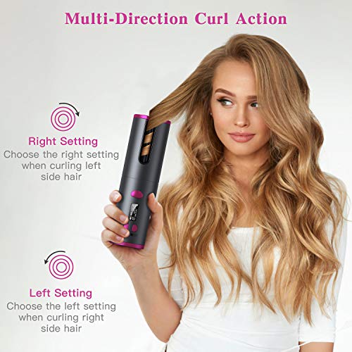 Cordless Auto Curler, Professional Fast Heating Ceramic Barrel with Adjustable Temperature & Timer, LCD Display & USB Rechargeable Anti-Tangle Hair Curling Wand, Portable Hair Styler for Travel - Thumbnail 6