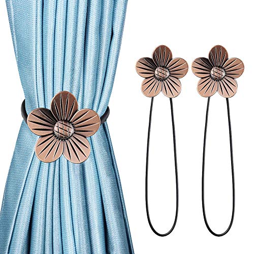 OTHWAY Vintage Magnetic Curtain Tieback,Resin Flower Curtain Drapery Holdback Window Curtain Decor Holder 2pcs Pack Bronze
