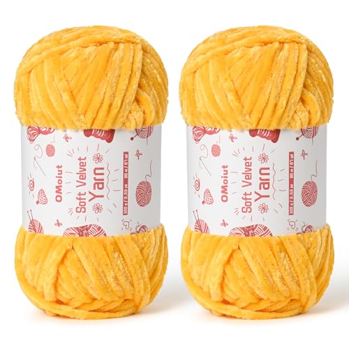 Image of 2x100g Fluffy Velvet Chenille Yarn for Crocheting and Knitting, 80m (87.5yd) Baby Yarn for Crocheting Soft, Crochet Chunky Yarns Amigurumi Yarns (2 Golden Yellow)