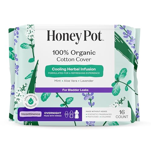 The Honey Pot Company, Herbal-Infused Cotton Pads with Wings, Organic Incontinence Overnight, 16 Count