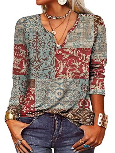 Onsoyours Floral Print Long Sleeve Top – Red 3XL Onsoyours Floral Print Long Sleeve Top – Red 3XL