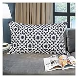 Aitliving Decorative Throw Pillow Covers 1 pc Cotton Canvas Trellis Embroidery Mina Lumbar Pillowcase Cushion Cover Slate Blue 12x20 inches(30x50cm)